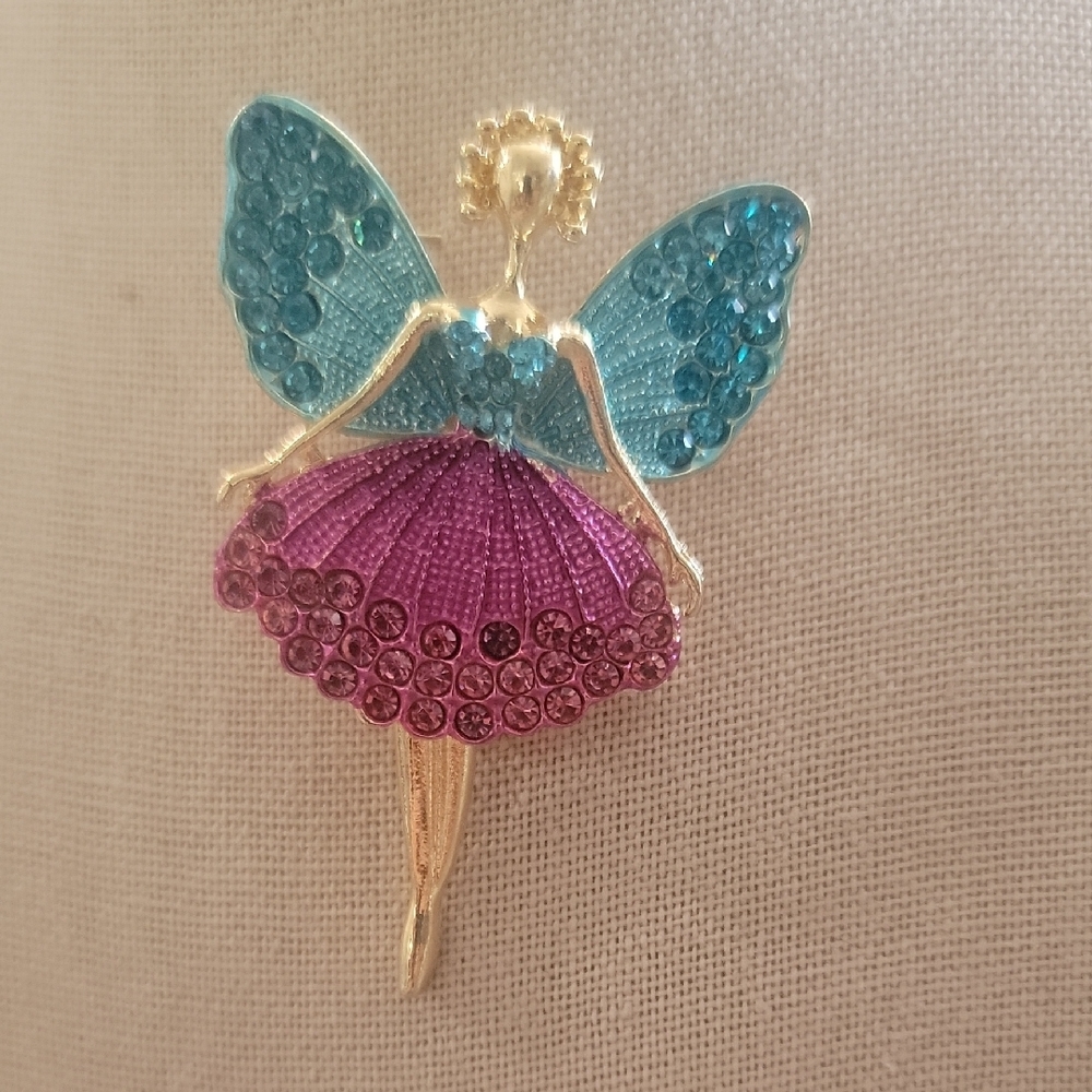 Fairycore Fairy Brooch with Blue and Purple Crystals